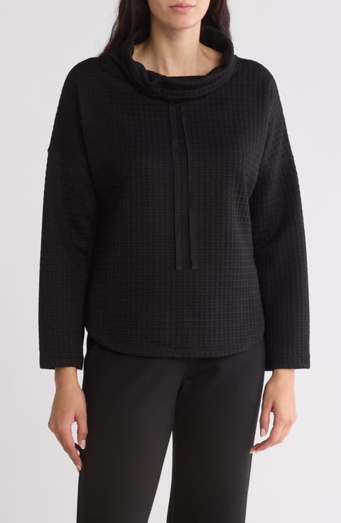 Funnel Neck Waffle Knit Pullover