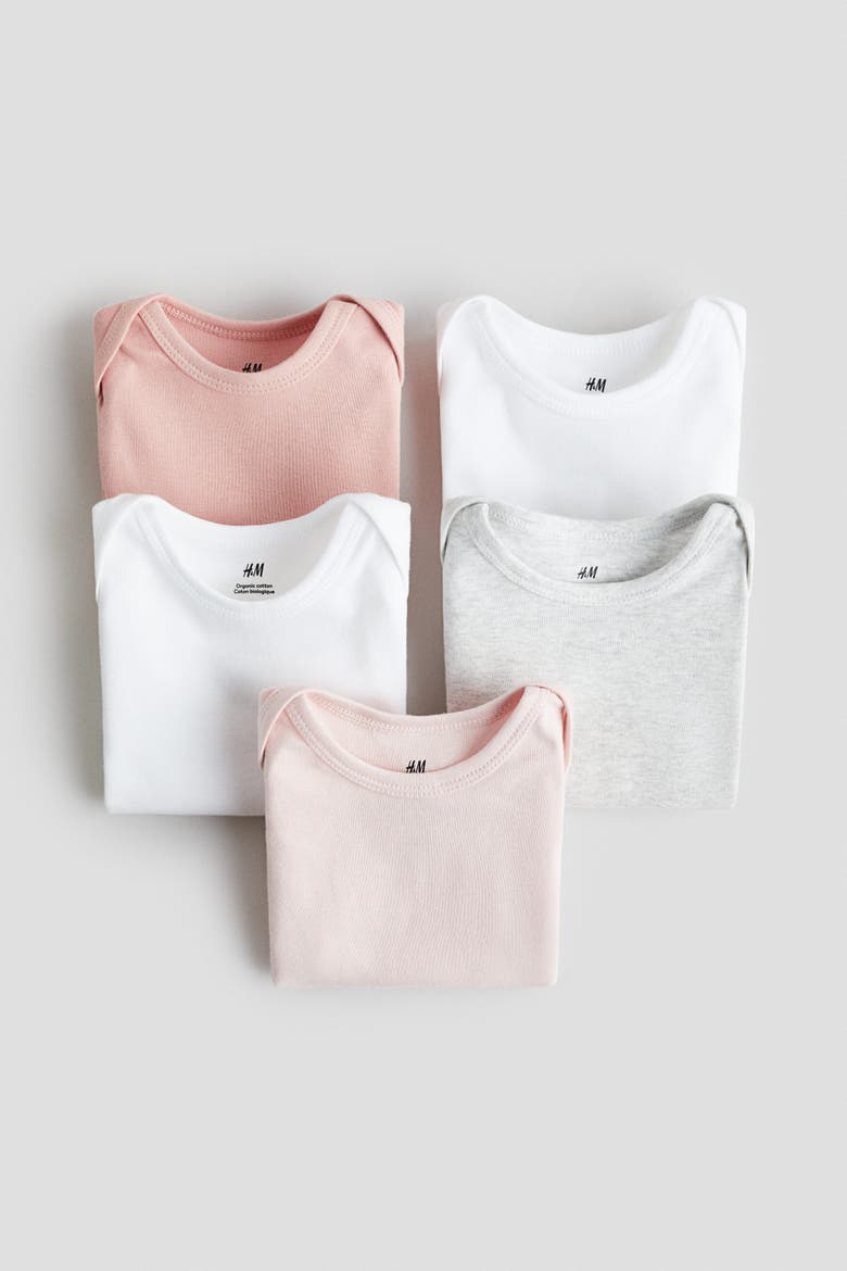 5-pack Cotton Bodysuits, Alternate, color, Light pink/light gray melange