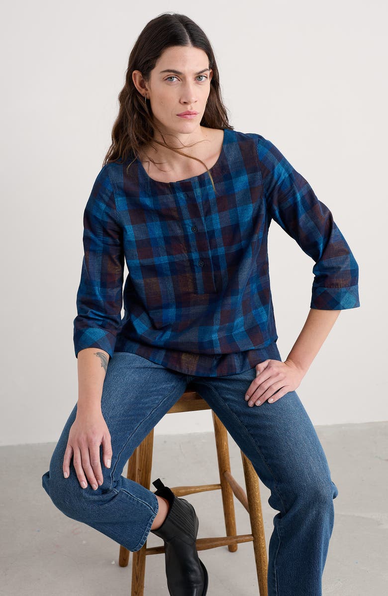 Seasalt Cornwall Tithonia Plaid Organic Cotton Corduroy Top, Alternate, color, Honesty Sea Cave