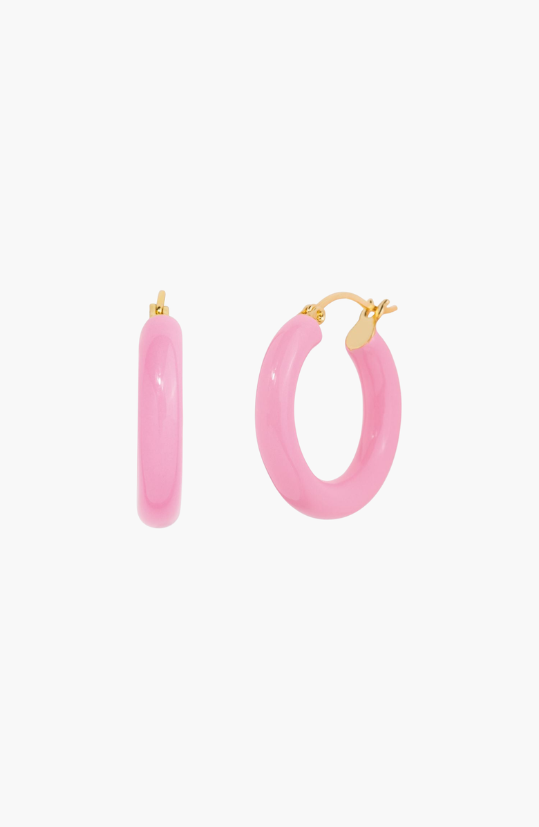 Little Sky Stone Sasha Enamel Hoop Earrings, Main, color, Pink