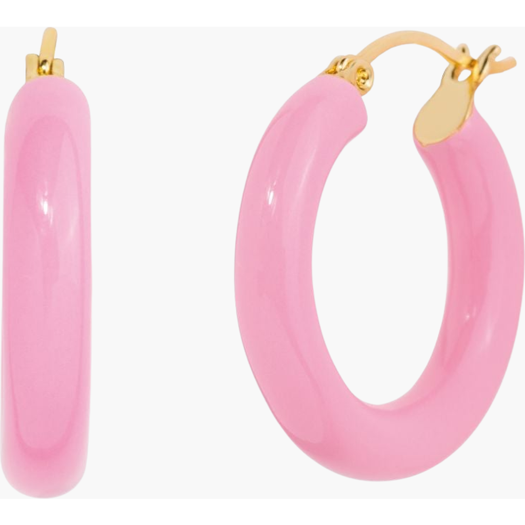 Little Sky Stone Sasha Enamel Hoop Earrings In Pink