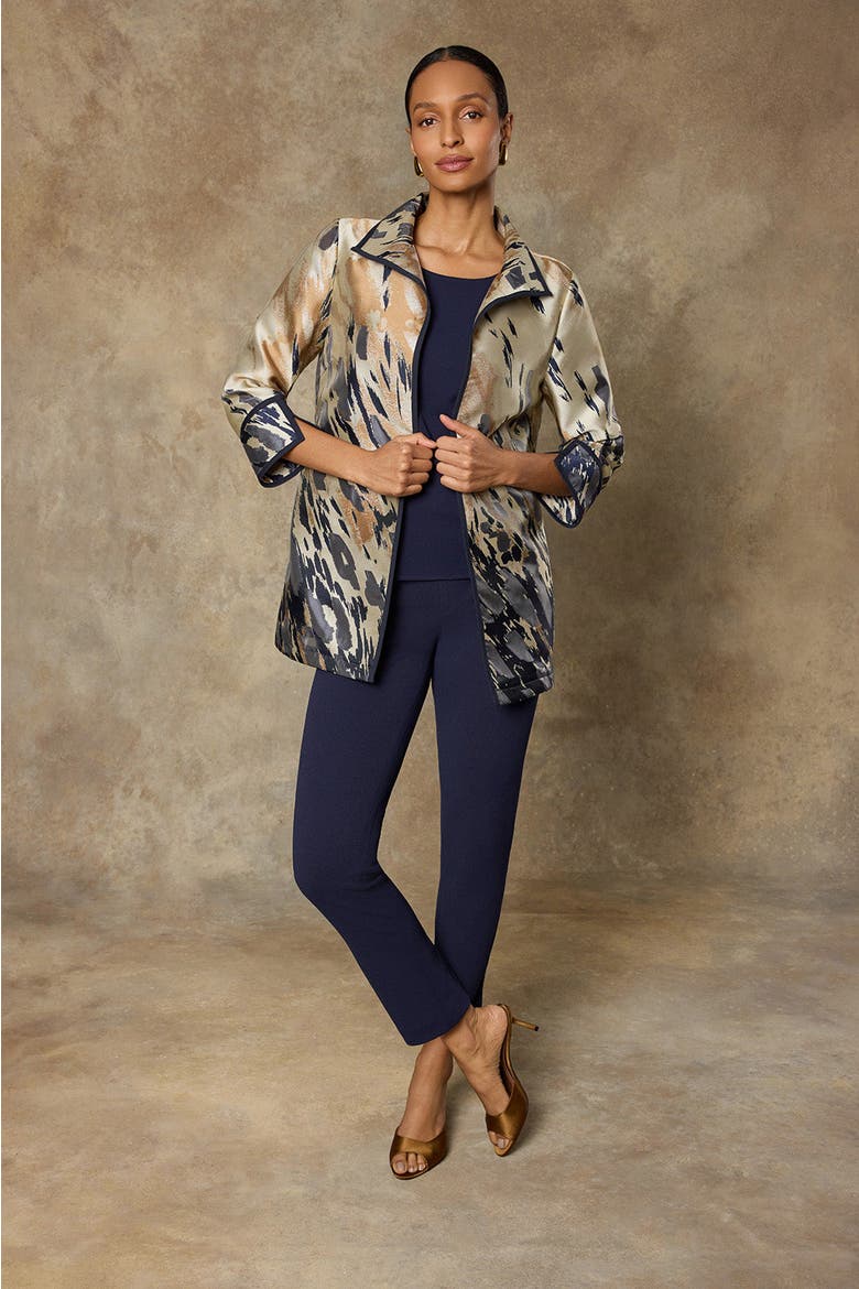 Abstract Animal Print Woven Jacket, Alternate, color, Warm Taupe/Indigo/Ivory