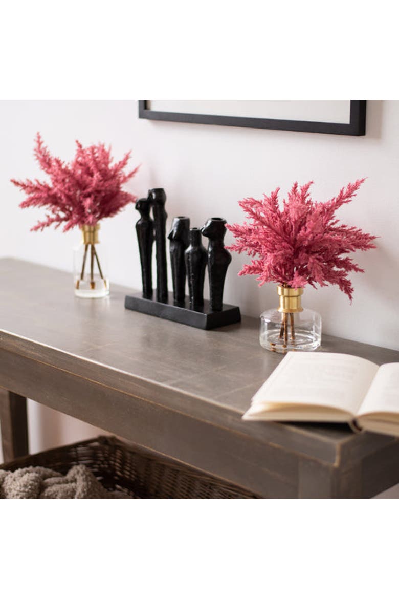 Mauve Pink Faux Pampas Grass Everyday Spring Fall Water Illusion Arrangement In Glass Bud Vase, Alternate, color, Pink Tall