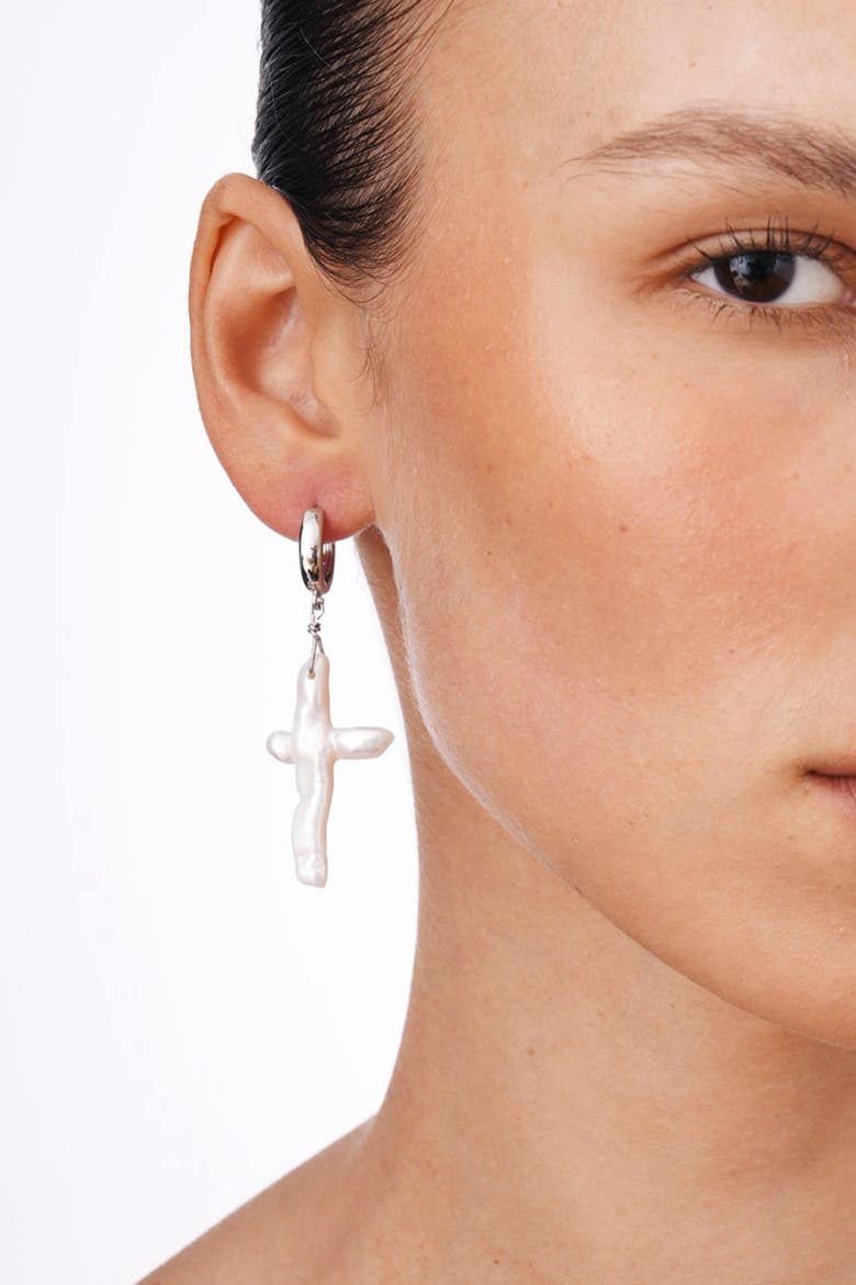 Irregular Baroque Pearl Earrings, Alternate, color, Silver