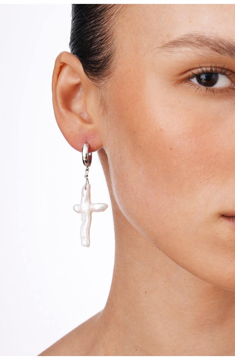 Velvet Luna Irregular Baroque Pearl Earrings, Alternate, color, Silver