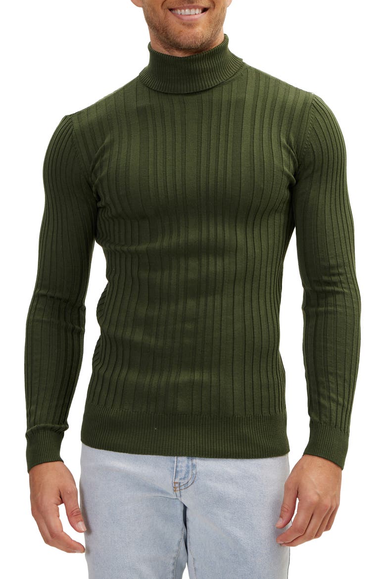 Roll Neck Rib Knit Sweater, Main, color, KHAKI
