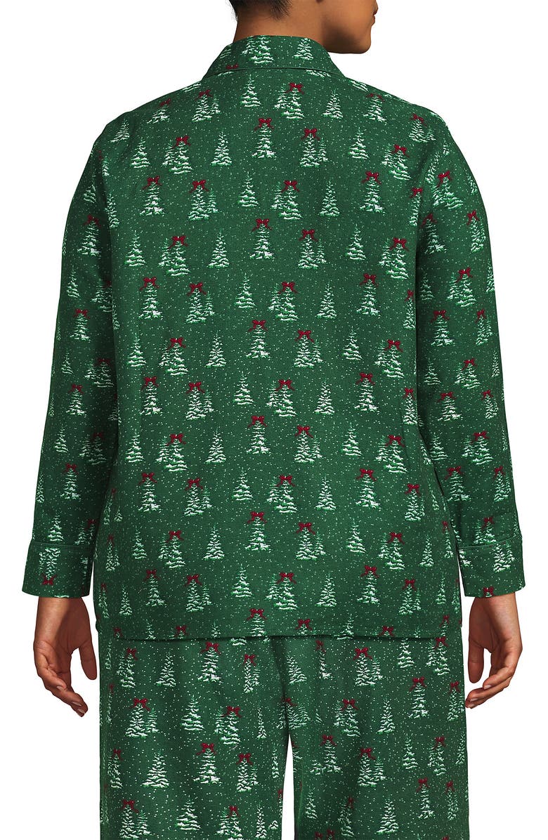 Lands' End Plus Size Long Sleeve Print Flannel Pajama Top, Alternate, color, Light Emerald Snowy Trees