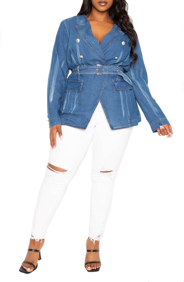 BUXOM COUTURE Double Breasted Denim Jacket, Alternate, color,