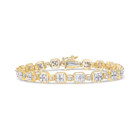 10K Yellow Gold 2.0 Cttw Diamond Square Link Bracelet - "