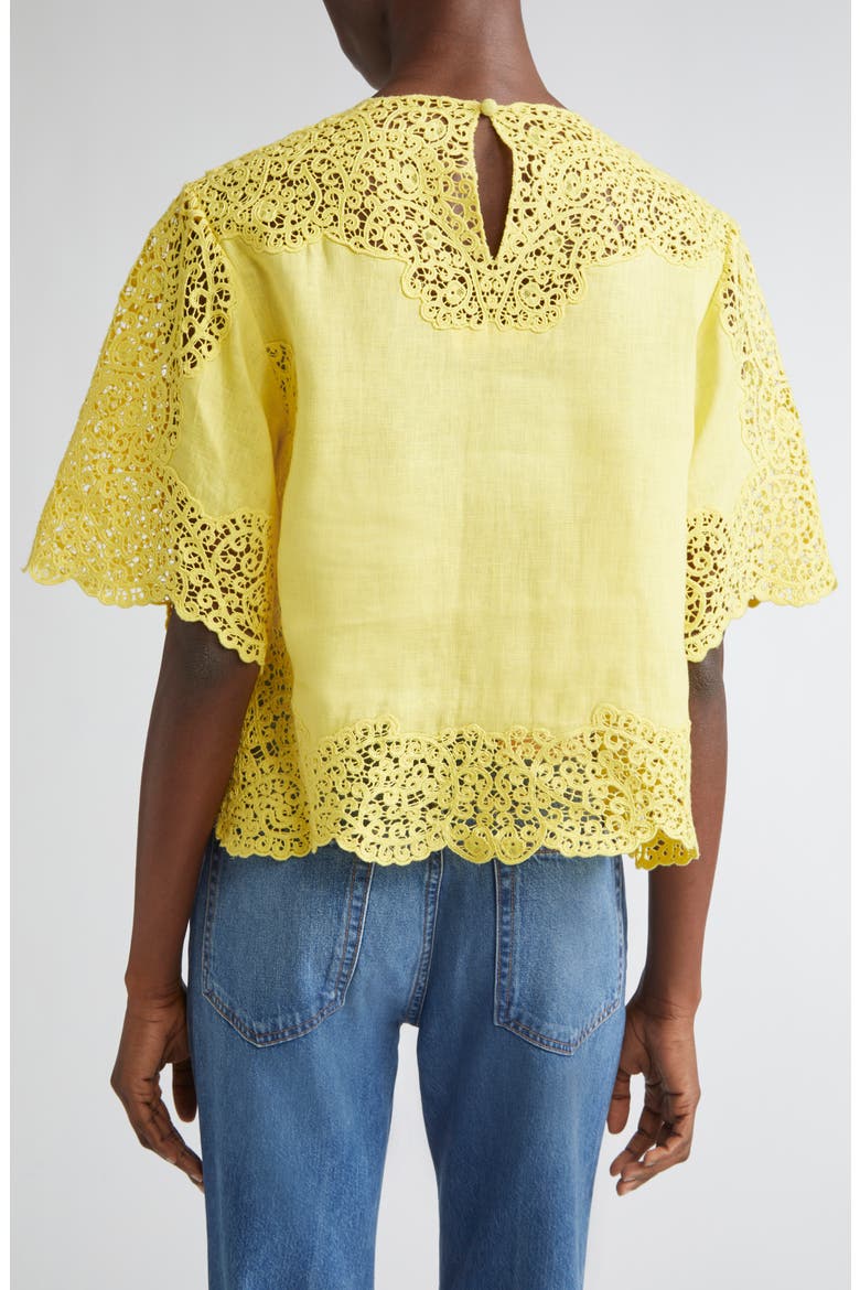 Kadene Lace Linen Top, Alternate, color, CITRINE