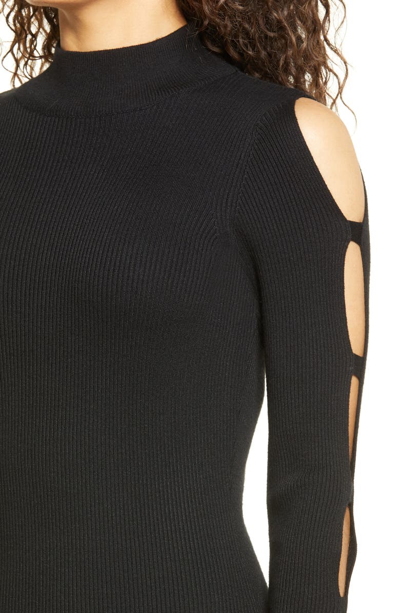 bebe Mock Neck Long Sleeve Sweater Dress, Alternate, color, 