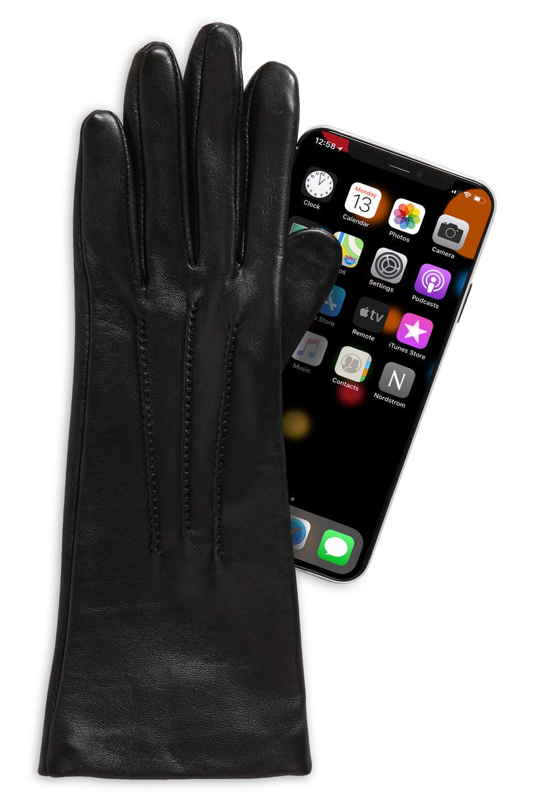 Points Leather Gloves, Alternate, color, BLACK