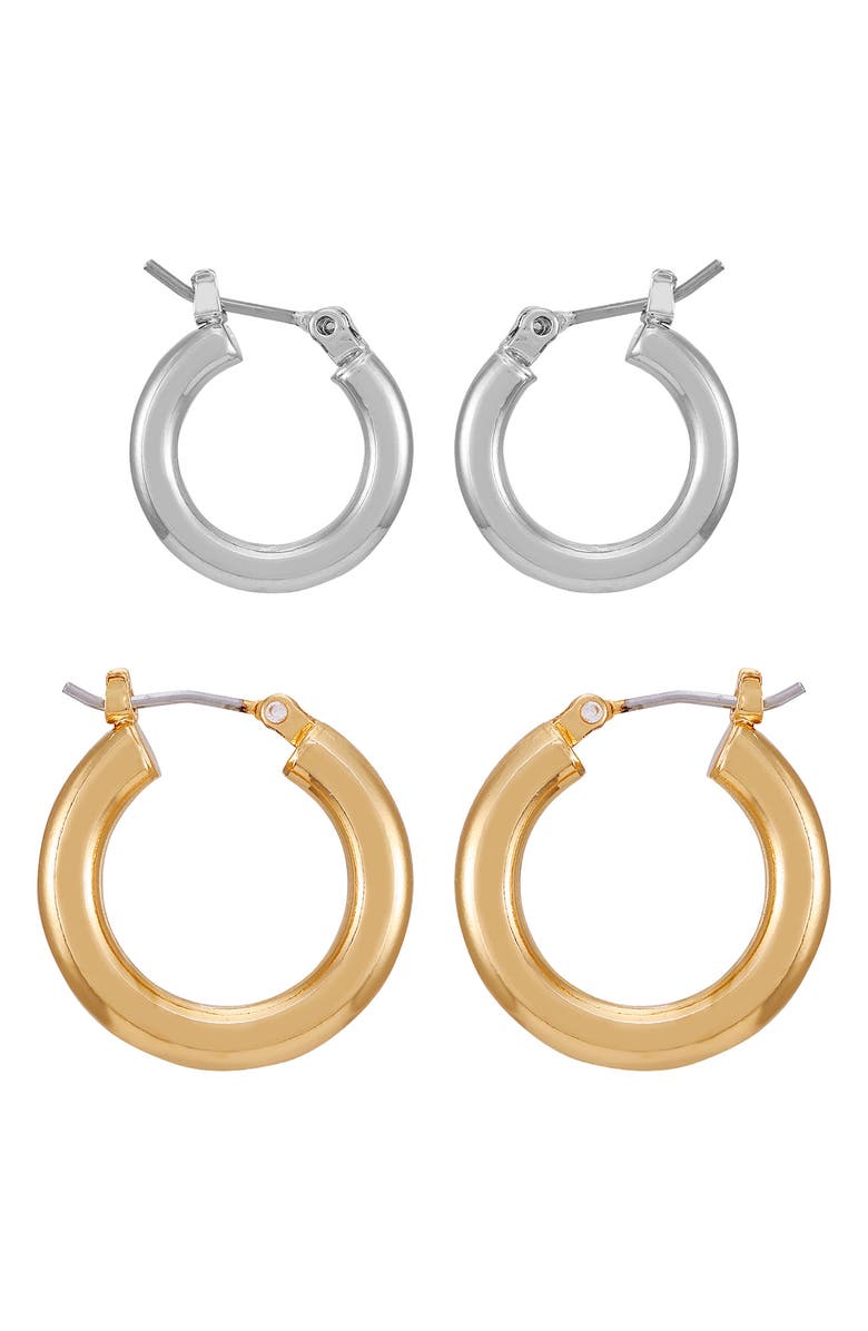 Vince Camuto Set of Two Hoop Earrings, Alternate, color, Two Tone
