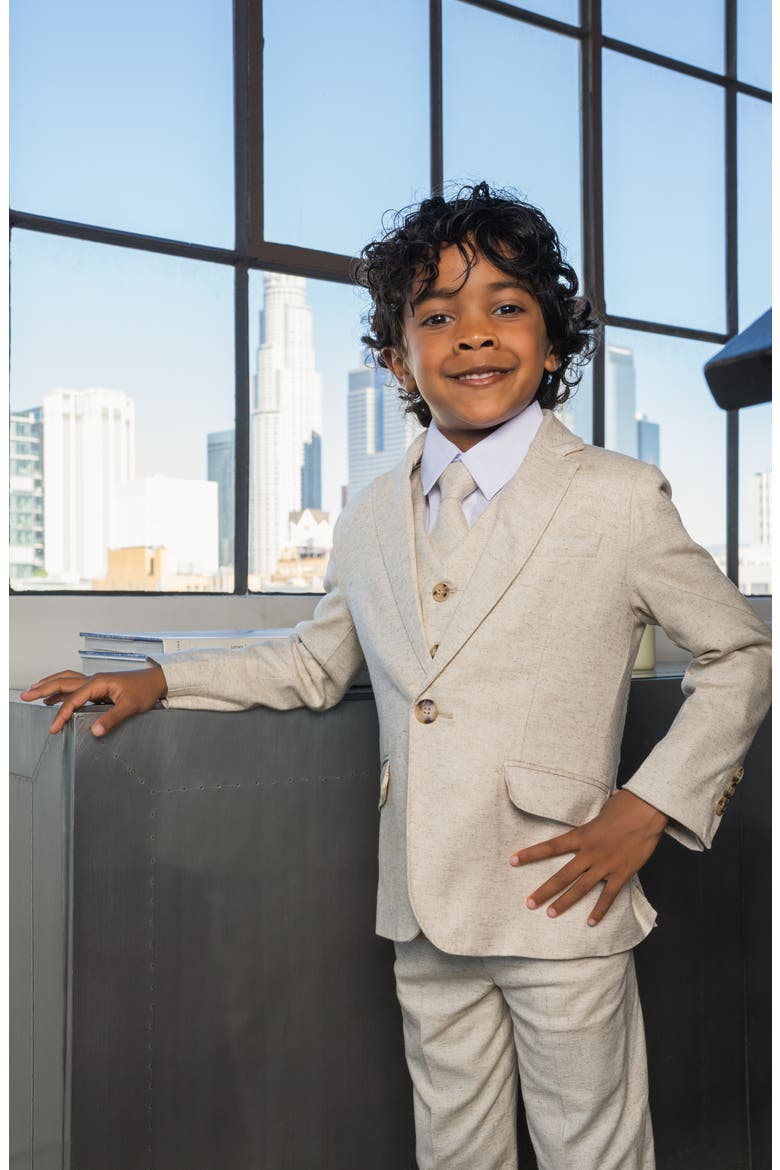Kids' Oasis 5-Piece Slim Fit Linen Suit, Alternate, color, Sand