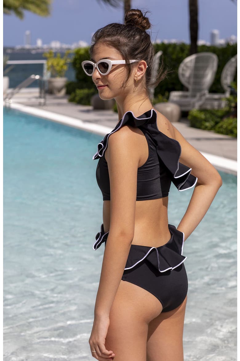 One Shoulder Cut-Out Design One Piece Swimsuit, Little Kid-Big Kid, Alternate, color, Black