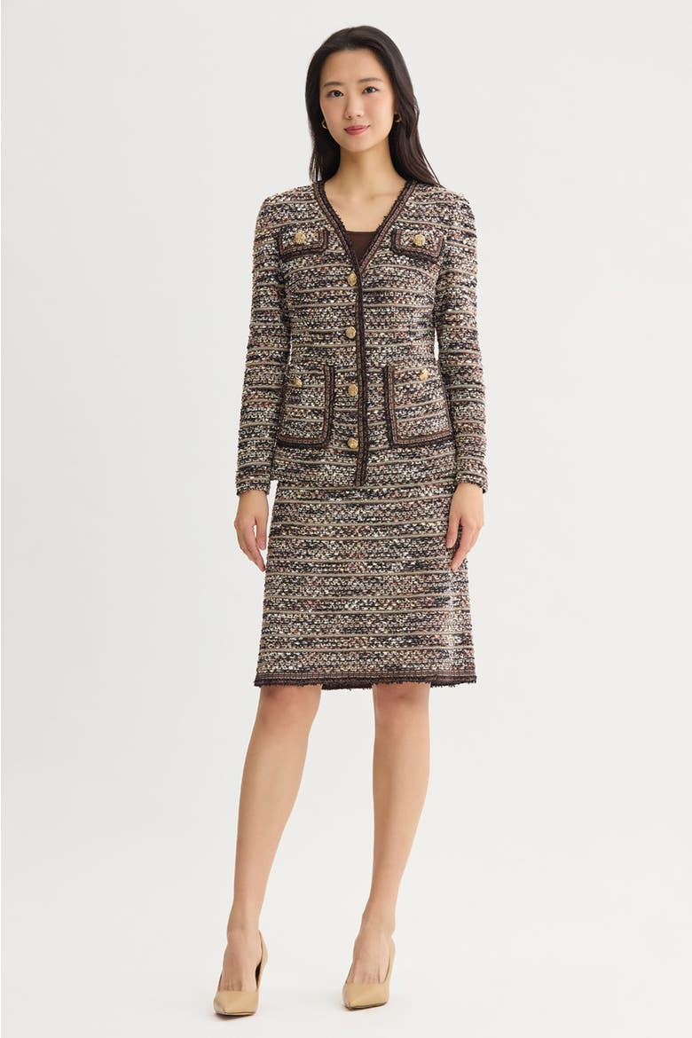 Eyelash Tweed Knit Jacket, Alternate, color, Warm Taupe/Dark Umber/Ivory