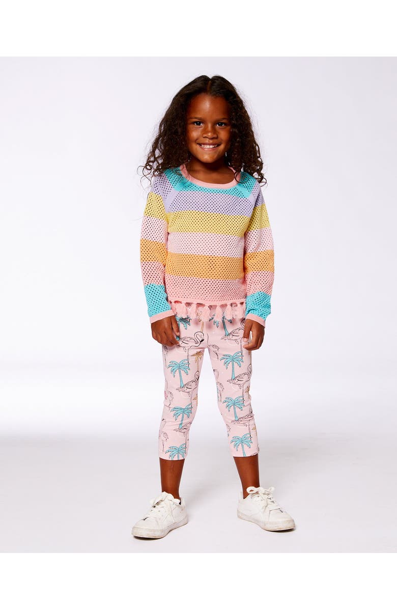 Deux par Deux Little Girl's Cotton Sweater With Fringe Multicolor Stripes, Alternate, color, 