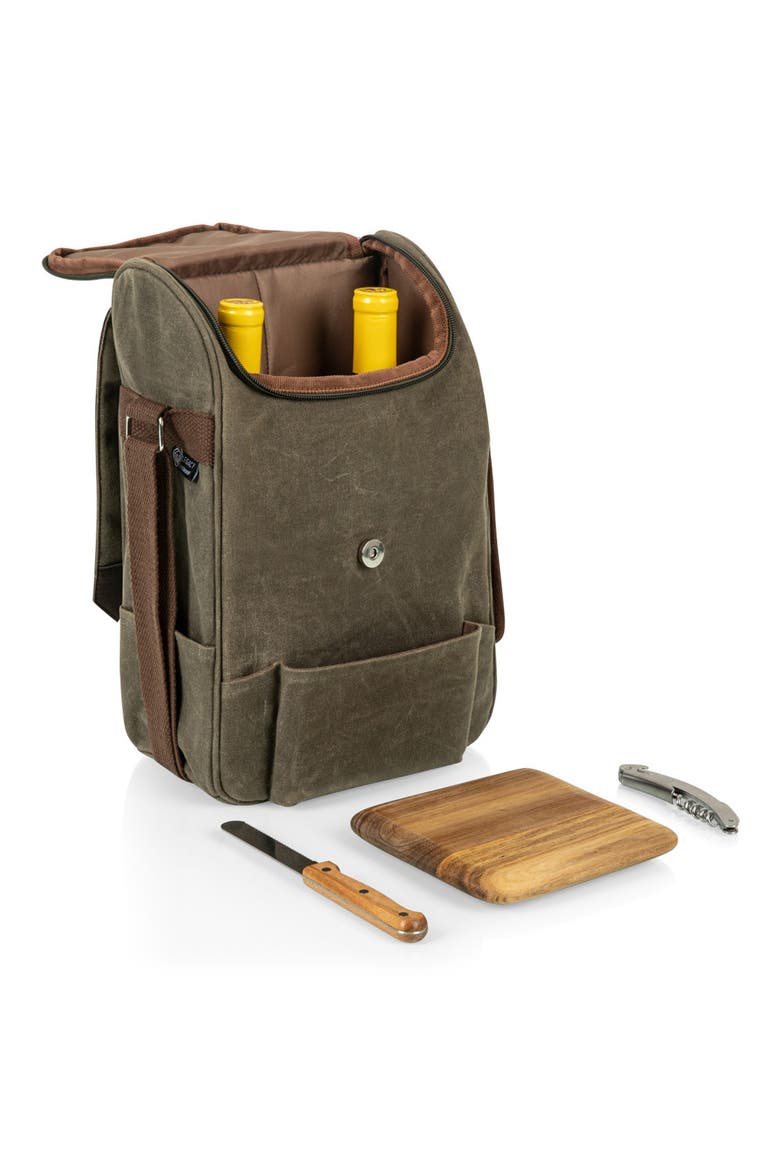 2 Bottle Insulated Wine & Cheese Cooler with Cheese Board, Knife & Corkscrew, Alternate, color, KHAKI GREEN