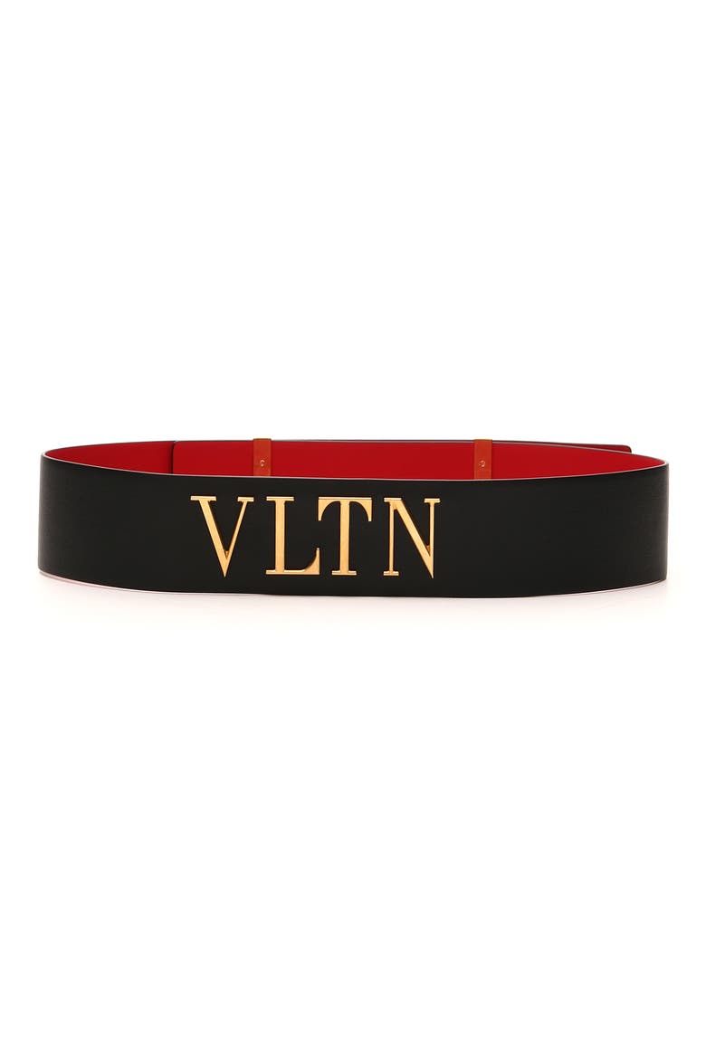 VLTN Soul Leather Belt, Main, color, NERO/ ROUGE PUR