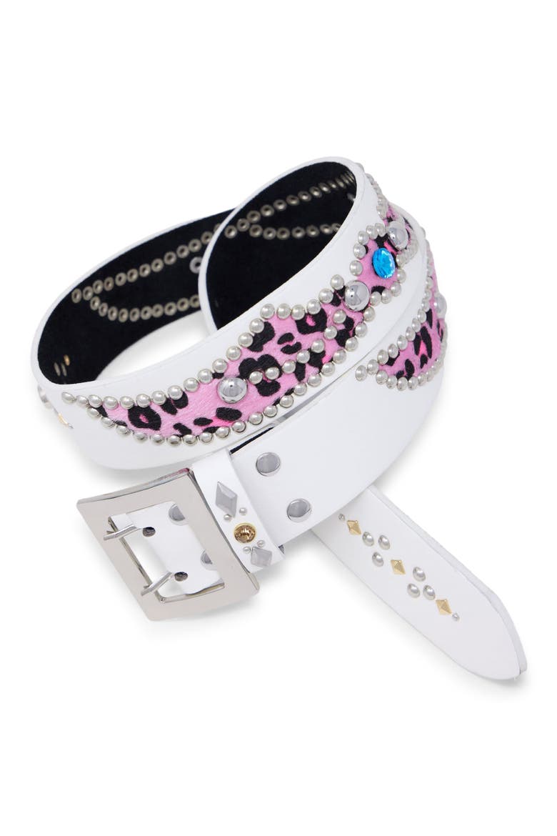 Vintage Leopard Leather Belt, Main, color, WHITE