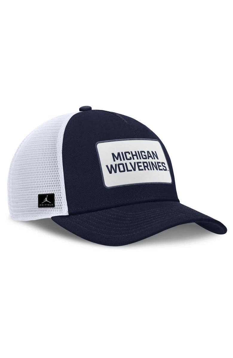Jordan Brand Men's Jordan Brand Navy/White Michigan Wolverines 2025 On-Field Rise Patch Trucker Adjustable Hat, Alternate, color, Navy