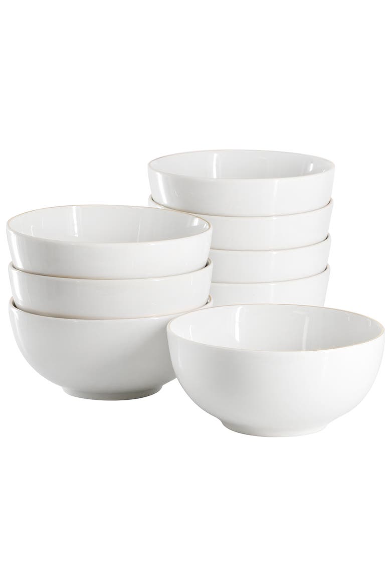 Ogalla 8 Piece Fine Ceramic 6 Inch 22 Ounce Cereal Bowl Set, Main, color, White