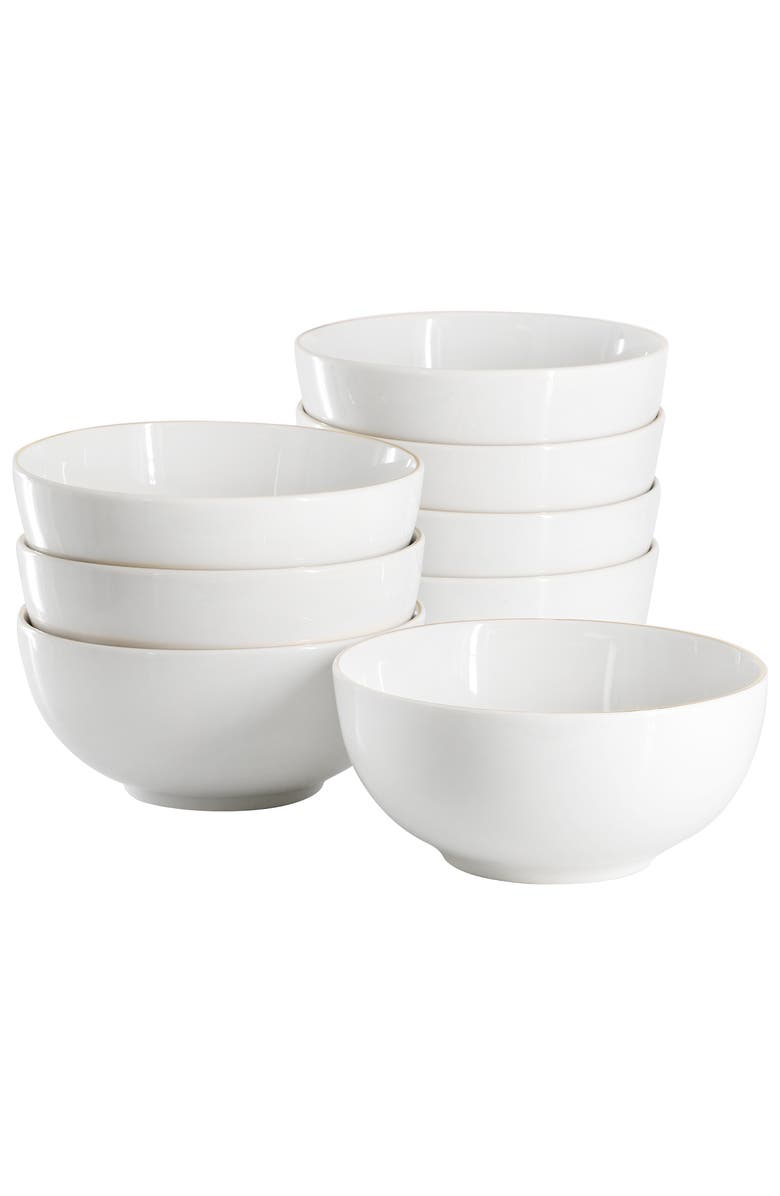 Gibson Home Ogalla 8 Piece Fine Ceramic 6 Inch 22 Ounce Cereal Bowl Set, Main, color, White