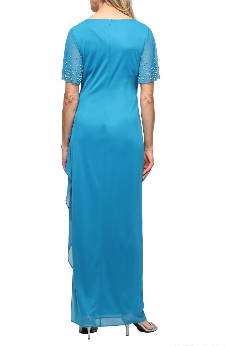 Alex Evenings Imitation Pearl & Rhinestone Embellished Empire Waist Gown, Alternate, color, Mallard