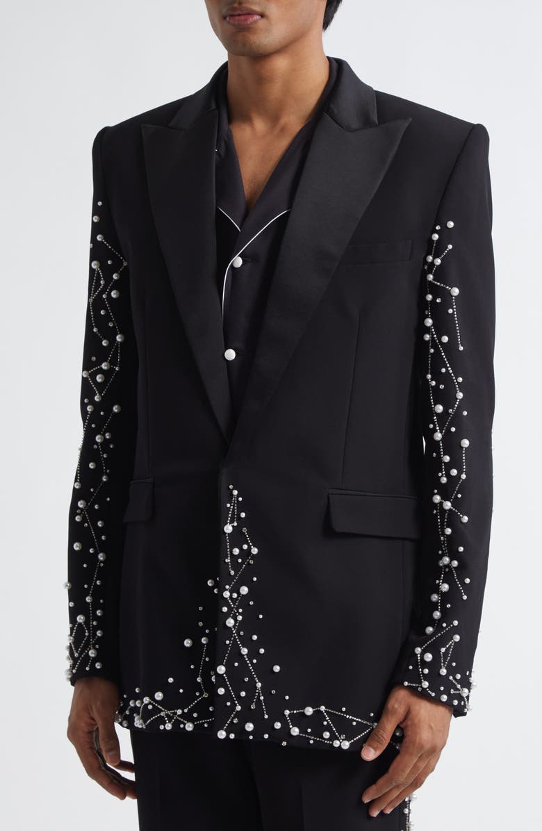 Balmain Faux Pearl & Crystal Constellation Dinner Jacket, Alternate, color, Black/ Crystal