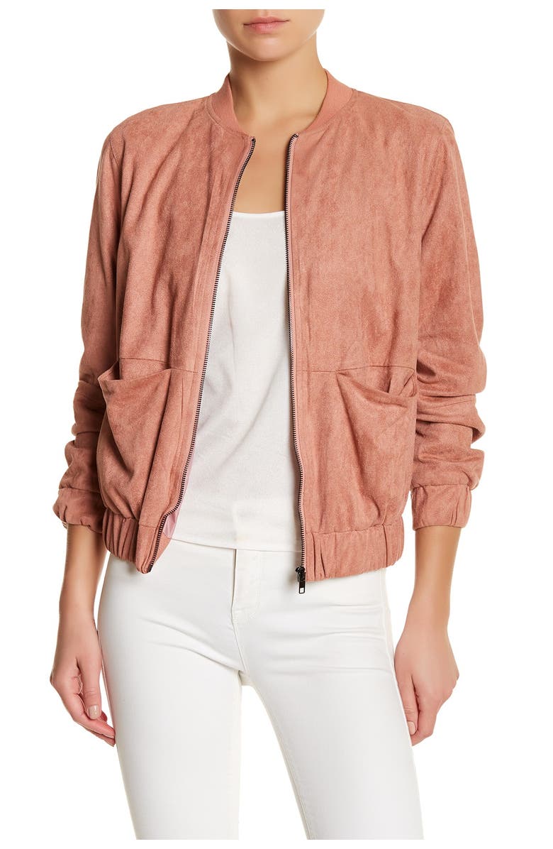 Missguided Faux Suede Bomber Jacket, Main, color, 