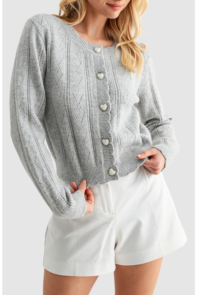 Heart Button Pointelle Cardigan, Main, color, LIGHT GREY
