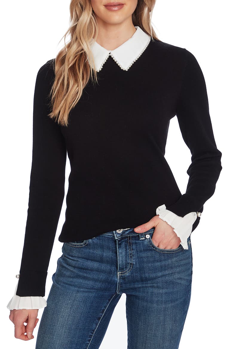 Imitation Pearl Peter Pan Collar Cotton Sweater video