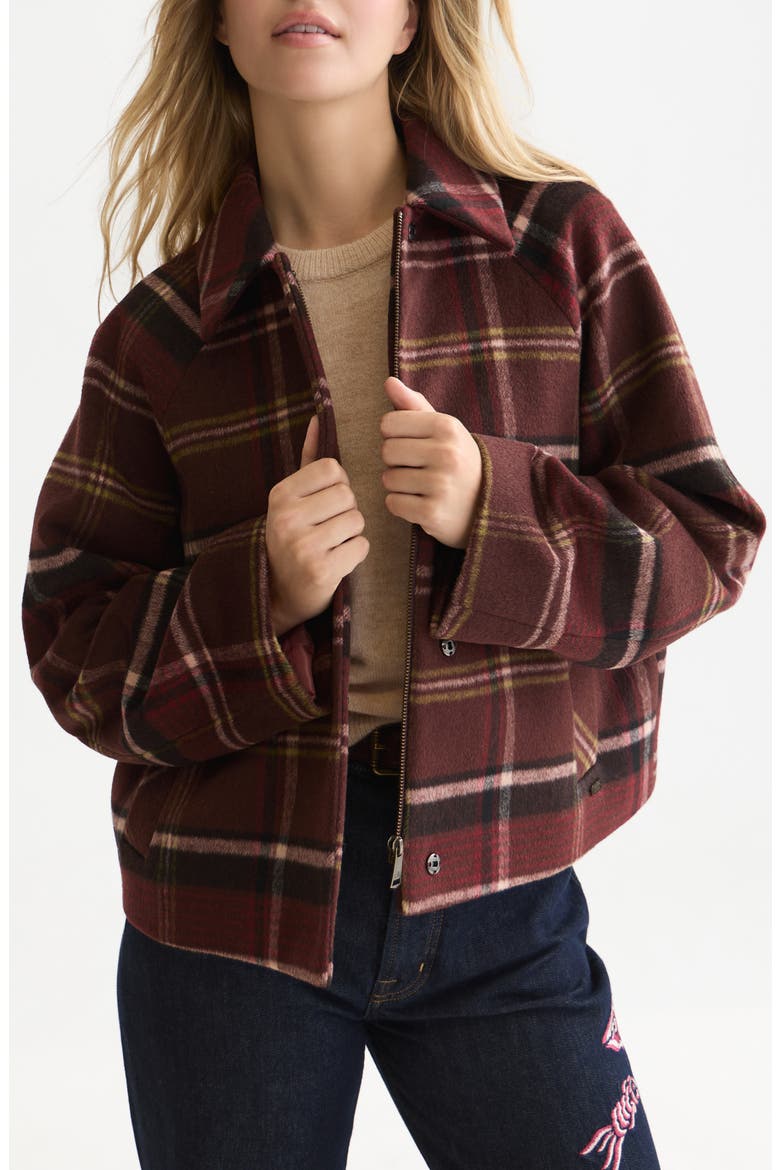 Checked Wool Blend Short Jacket, Main, color, BITTER CHOCOLATE