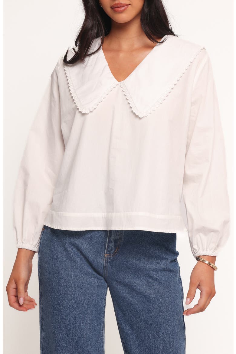 Kenna Collared Cotton Poplin Top, Main, color, WHITE