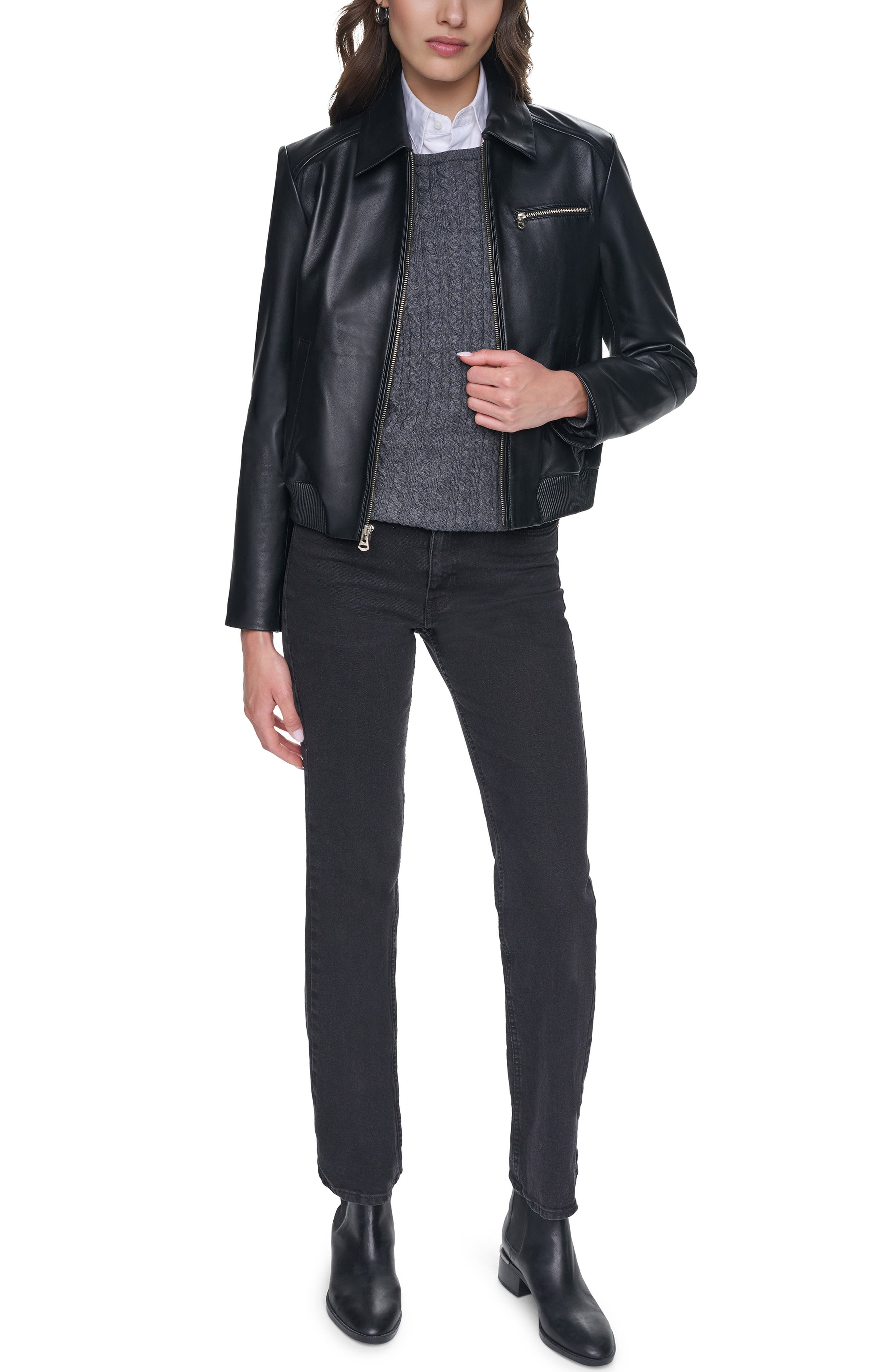 Женские куртки Cole Haan Signature Leather Bomber Jacket — фото 2