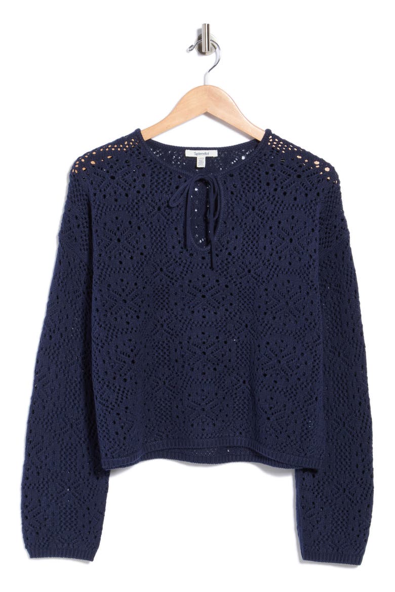 Beckham Cotton Blend Openwork Sweater, Main, color, NAVY BLUE