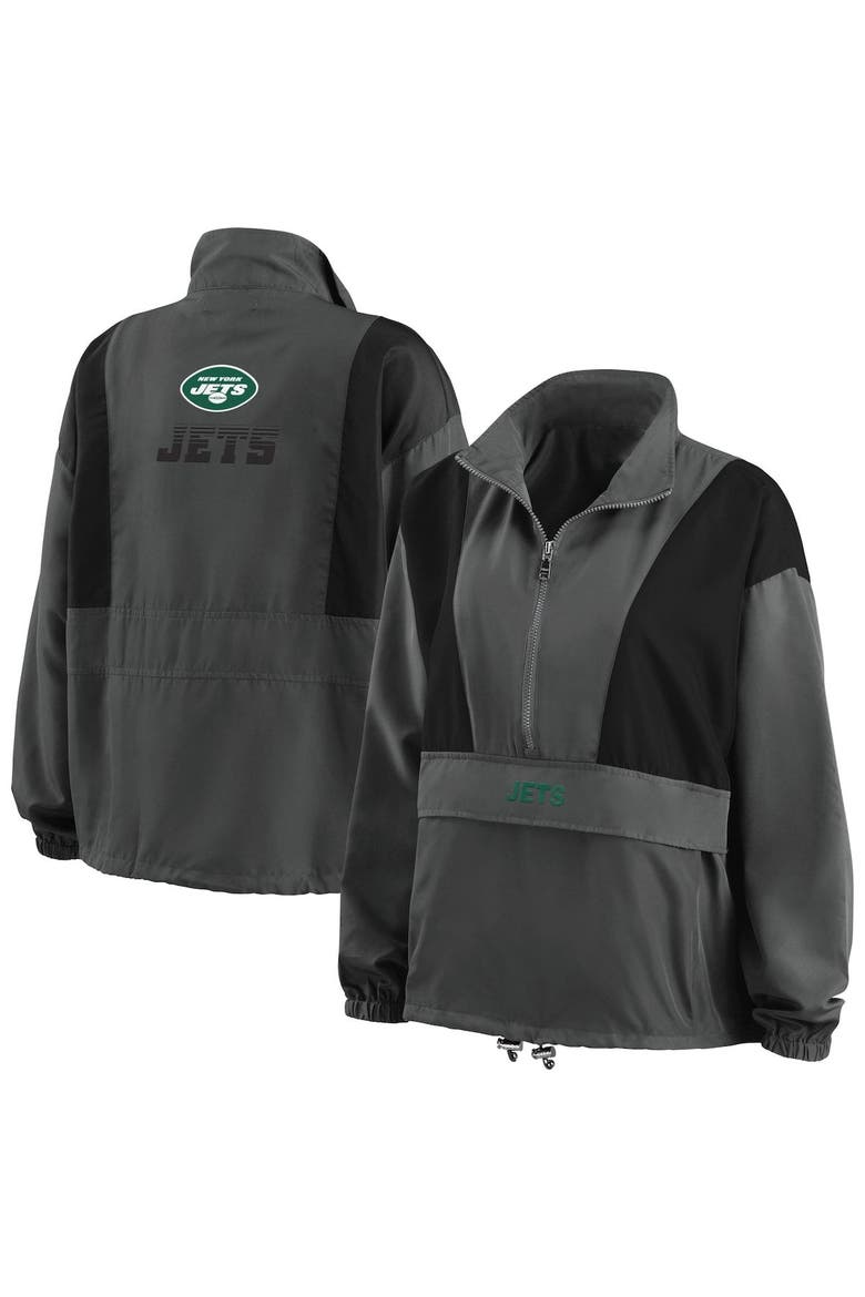 Women's WEAR by Erin Andrews Charcoal New York Jets Popover Packable Half-Zip Jacket, Alternate, color, Charcoal