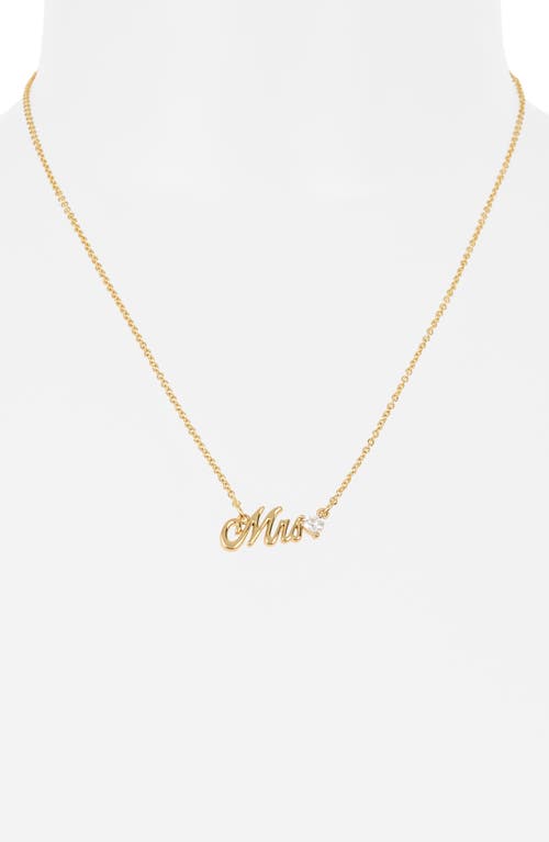Leith Cz Mrs. Script Necklace & Stud Earrings Set In Clear- Gold