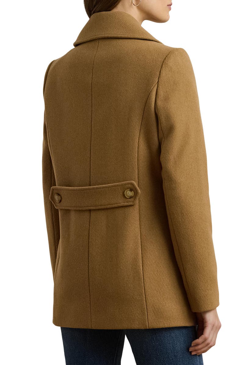 Lauren Ralph Lauren Wool Blend Twill Peacoat, Alternate, color, Camel