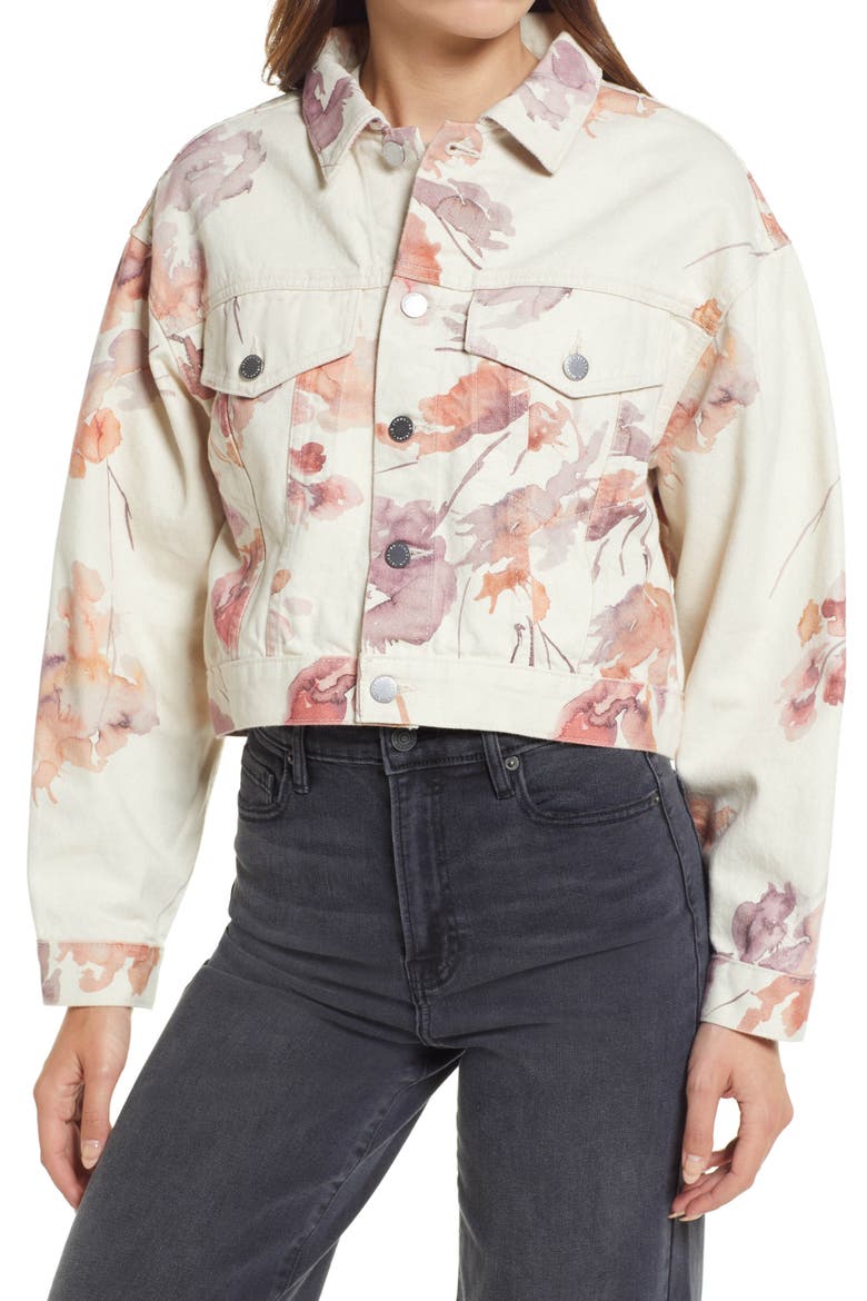 Mirah Denim Trucker Jacket, Alternate, color, WINE FLORAL NEU