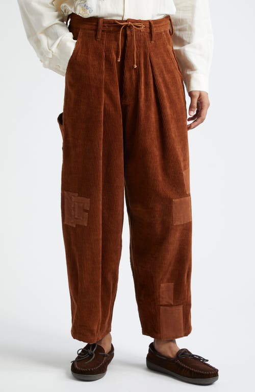 Story mfg. Patchwork Organic Cotton Corduroy Wide Leg Carpenter Pants in Brown Scarecrow Cord 