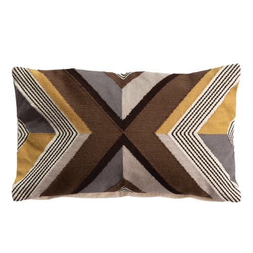 Storied Home Cotton Embroidered Lumbar Pillow With Line Design, Multicolor In Brown