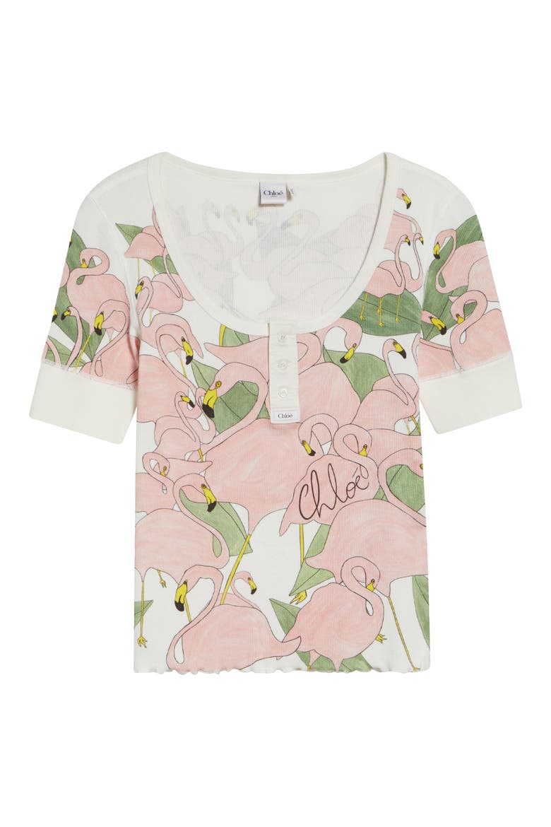 Flamingo Print Rib Jersey Henley, Alternate, color, ICONIC MILK