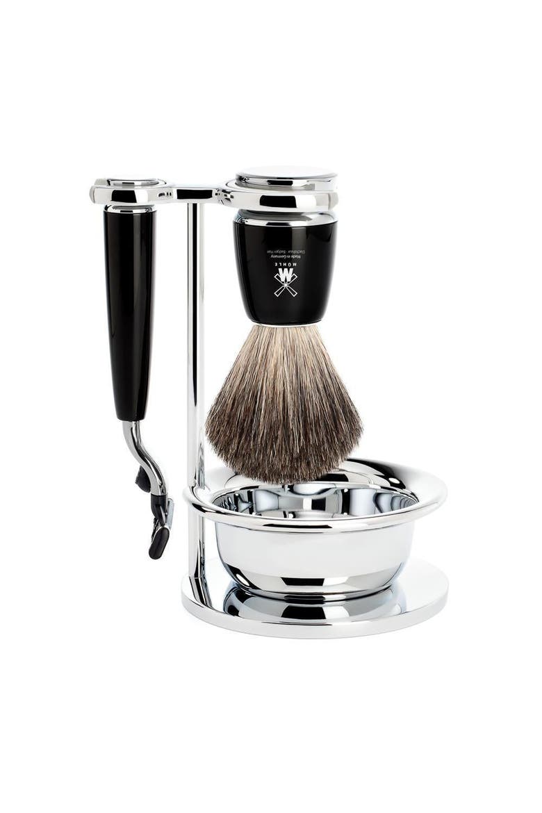 Rytmo Black 4-Piece Pure Badger & Mach-3 Shaving Set, Main, color, Black