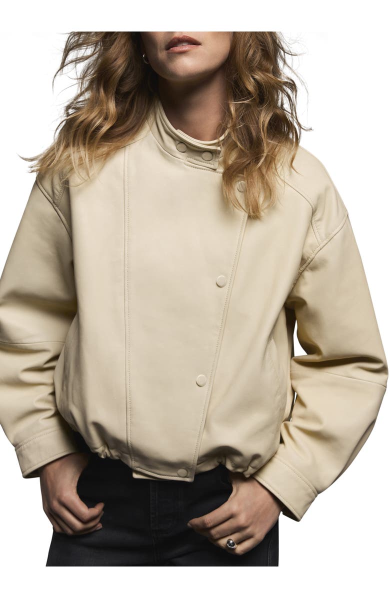 MINT VELVET Leather Cropped Pilot Bomber Jacket, Alternate, color, Yellow