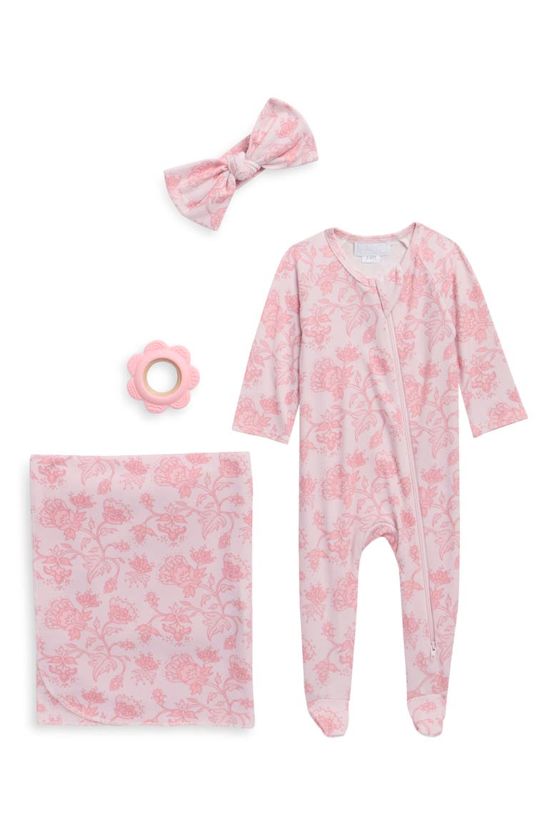 Kids' 4-Piece Footie, Blanket, Headband & Teether Set, Main, color, PRECIOUS PINK