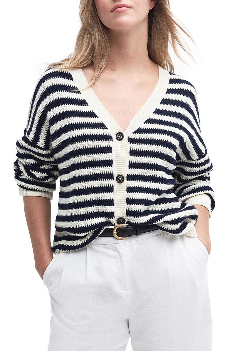 Barbour Sandgate Stripe Cotton V-Neck Cardigan, Main, color,