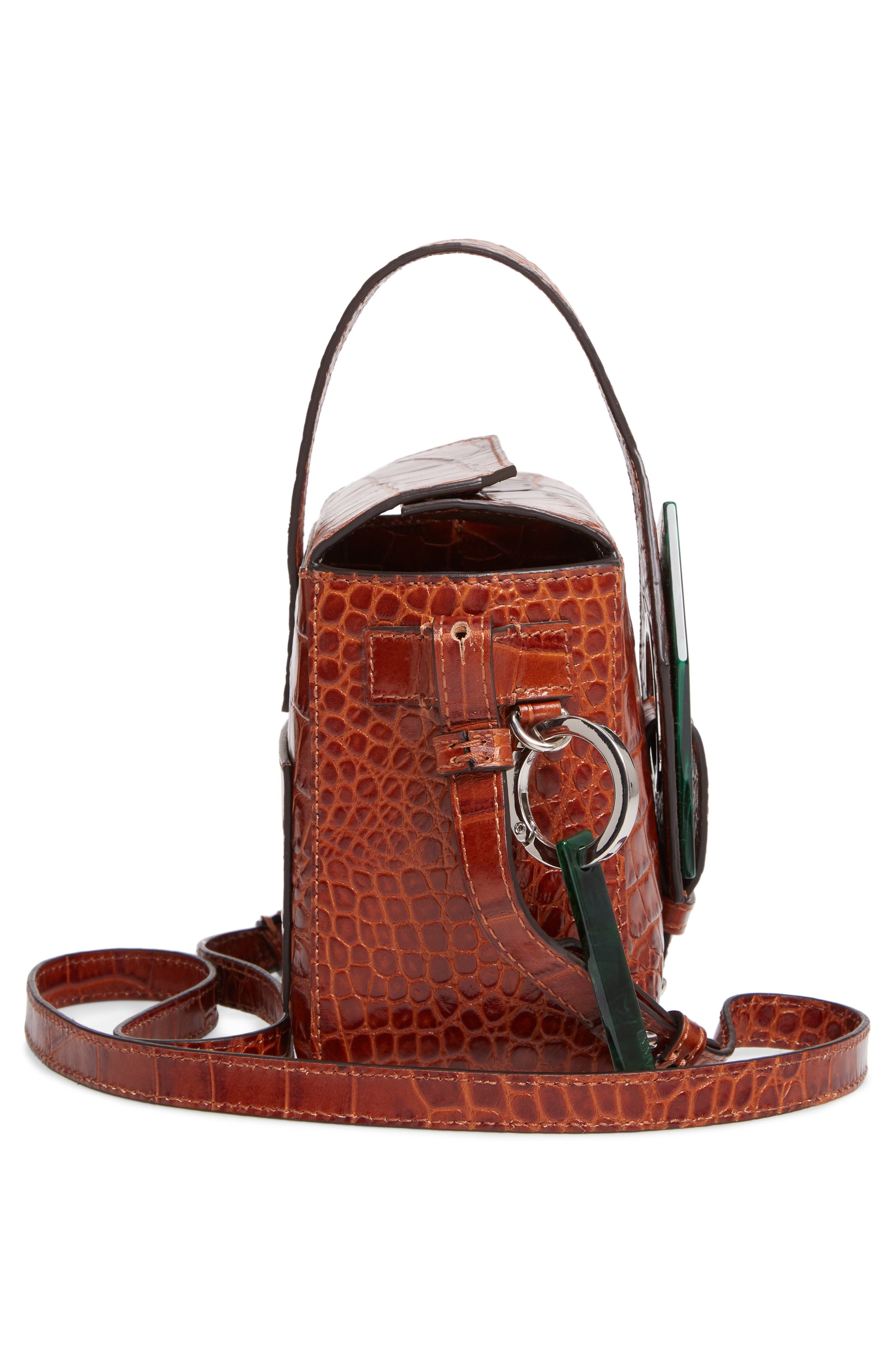 Ganni Croc Embossed Leather Box Bag, Alternate, color, 