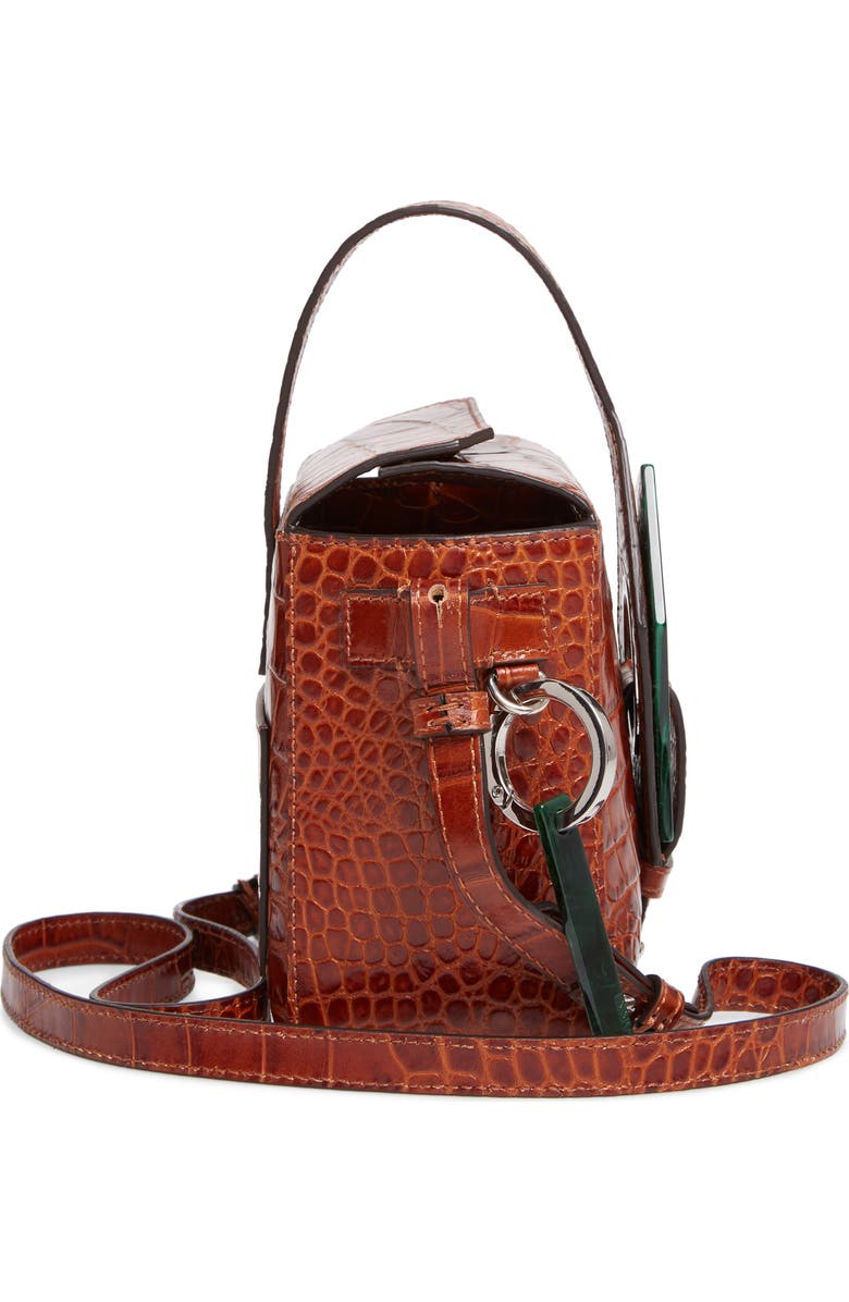Ganni Croc Embossed Leather Box Bag, Alternate, color,