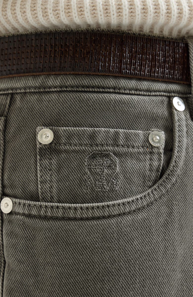 Brunello Cucinelli Garment-dyed denim iconic fit five-pocket trousers, Alternate, color, Grey